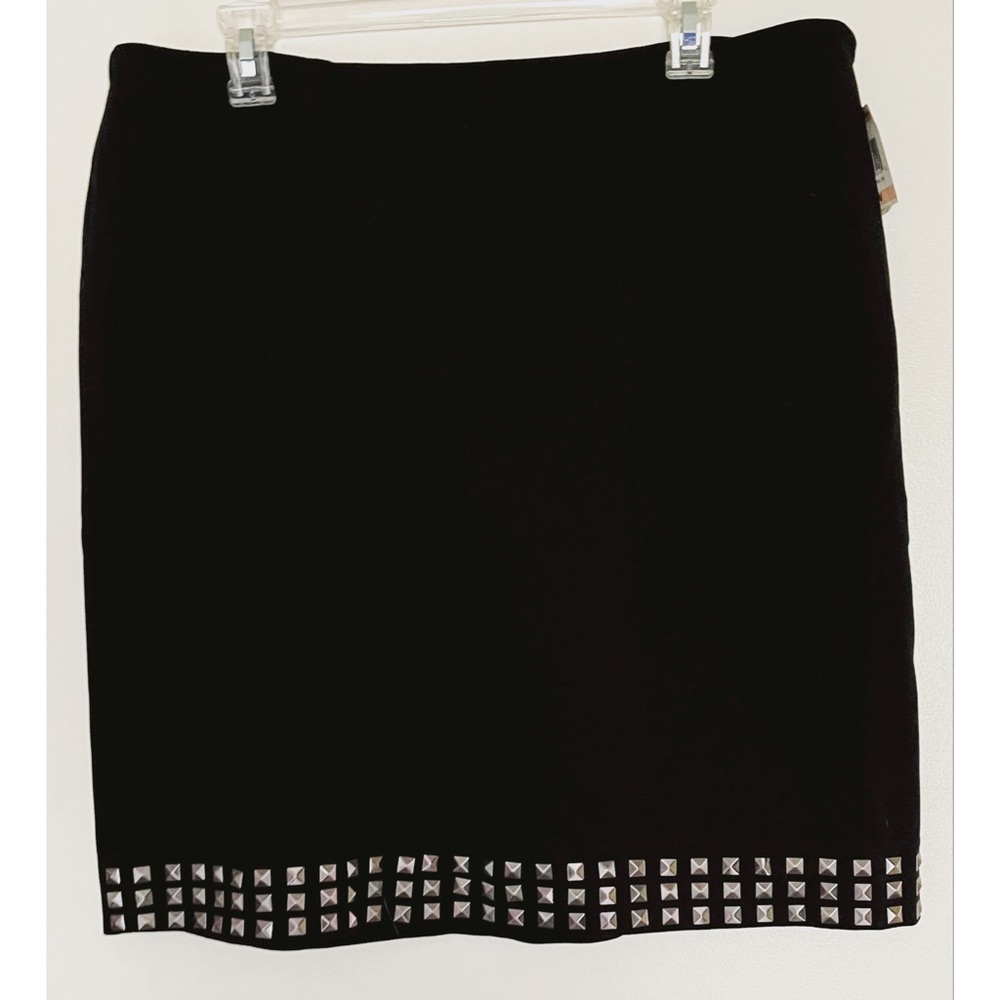 New INC Stretch Black Studded Rivets Pencil Straight Skirt 14W